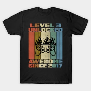 Level 3 Unlocked Birthday 3 Years Old Awesome Since 2017 T-Shirt